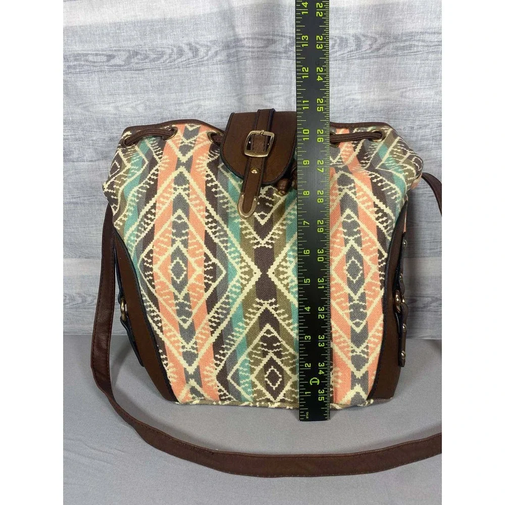 Unbranded Bucket‎ Bag Women Medium Multicolor Aztec Canvas Drawstring Backpack